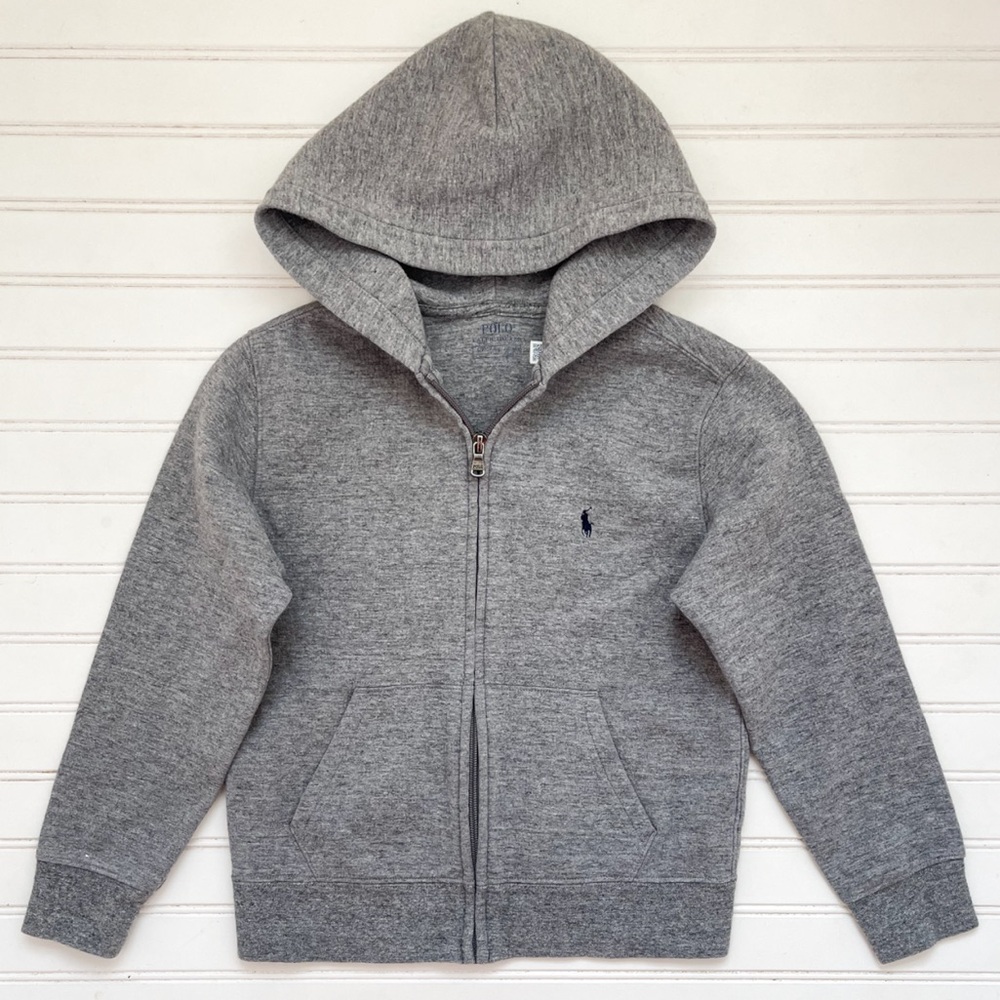 POLO RALPH LAUREN EUC Heathered Gray Double Knit Full Zip Hoodie